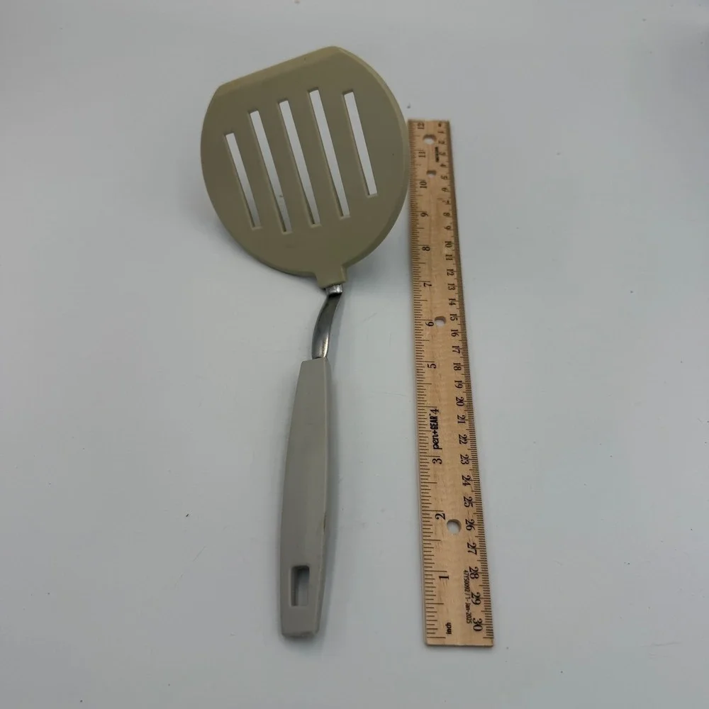 Vintage EKCO USA Slotted Spatula Nylon Stainless Steel Beige Almond Kitchen Tool